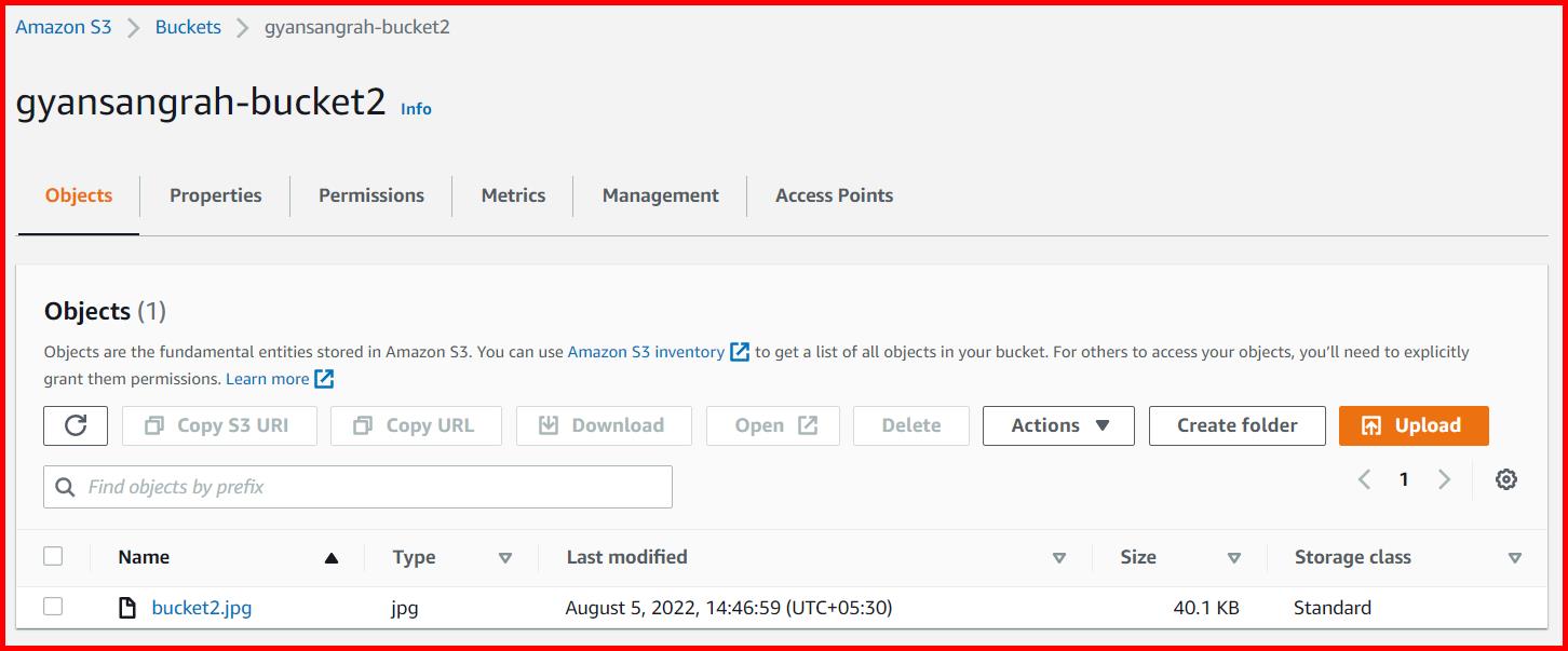 Picture showing the image file uploaded on second bucket